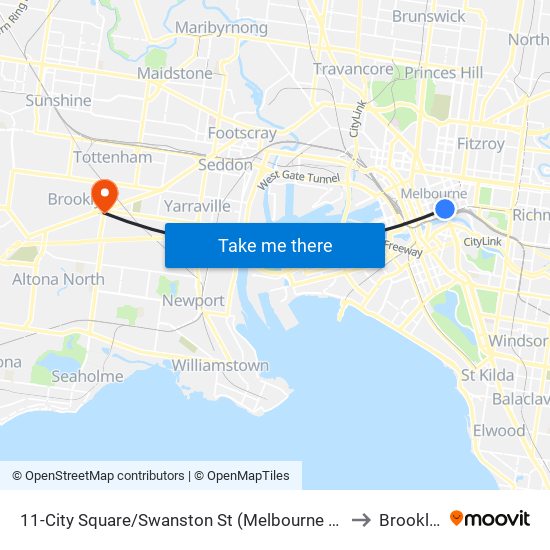 11-City Square/Swanston St (Melbourne City) to Brooklyn map