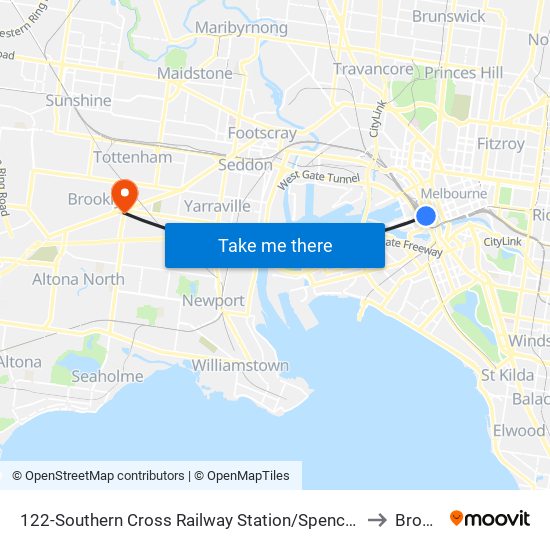 122-Southern Cross Railway Station/Spencer St (Melbourne City) to Brooklyn map