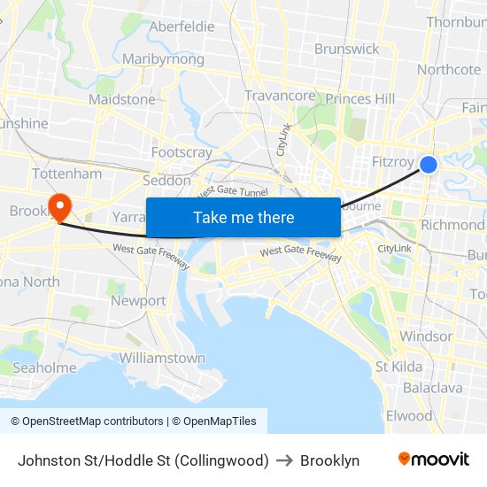 Johnston St/Hoddle St (Collingwood) to Brooklyn map