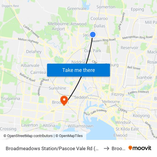 Broadmeadows Station/Pascoe Vale Rd (Broadmeadows) to Brooklyn map