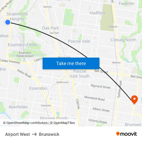 Airport West to Brunswick map