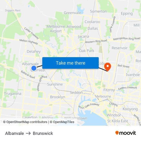 Albanvale to Brunswick map