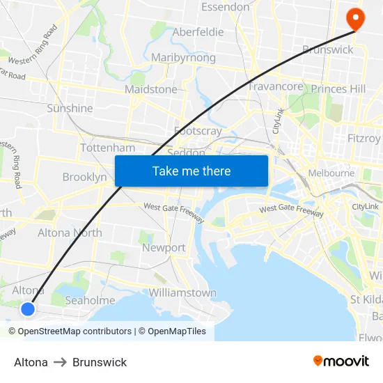 Altona to Brunswick map