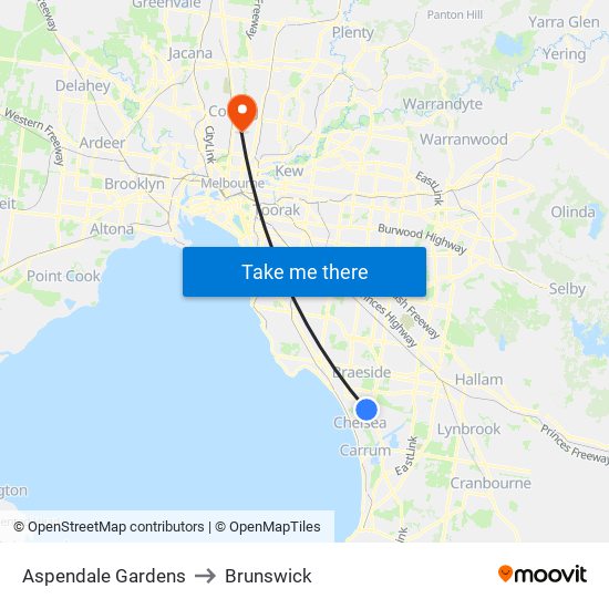 Aspendale Gardens to Brunswick map