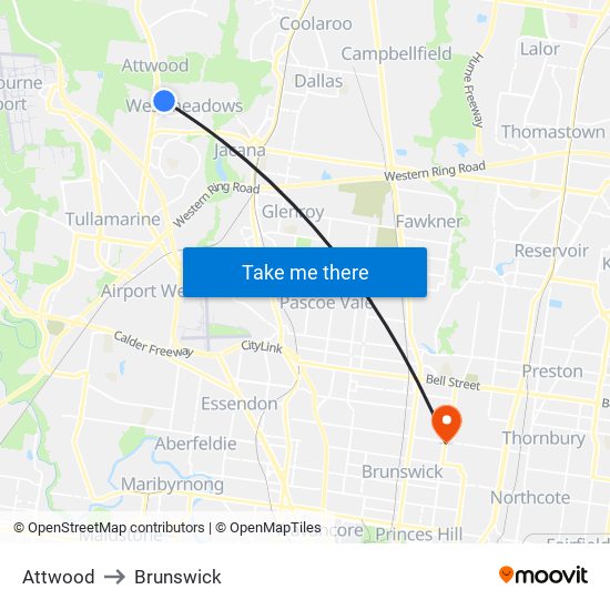 Attwood to Brunswick map