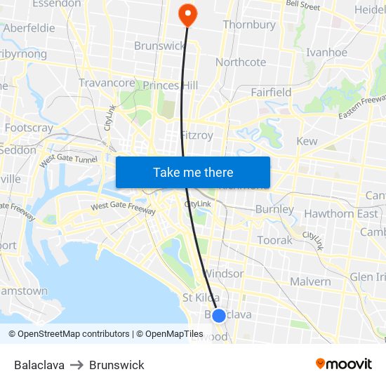 Balaclava to Brunswick map