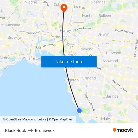 Black Rock to Brunswick map