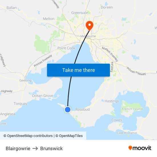 Blairgowrie to Brunswick map