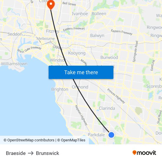 Braeside to Brunswick map