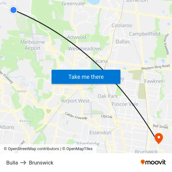 Bulla to Brunswick map