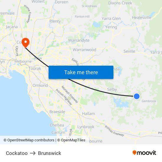 Cockatoo to Brunswick map