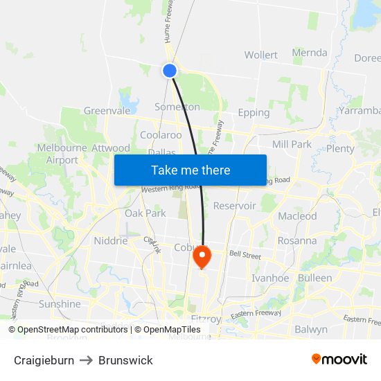 Craigieburn to Brunswick map