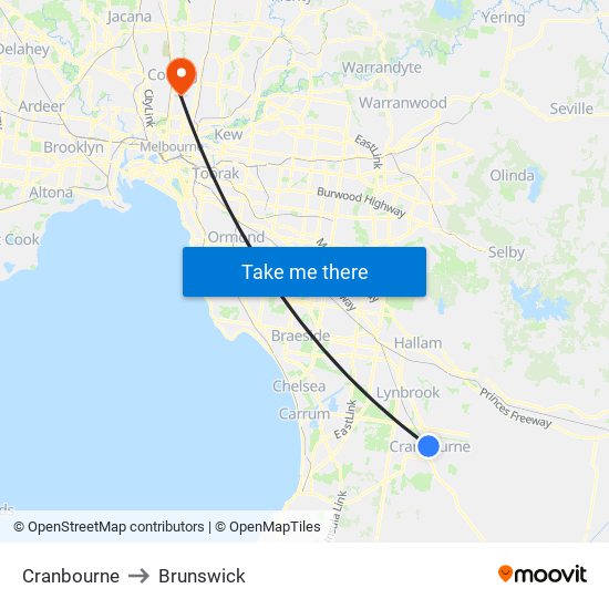 Cranbourne to Brunswick map