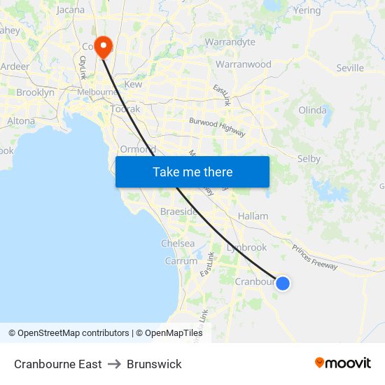 Cranbourne East to Brunswick map