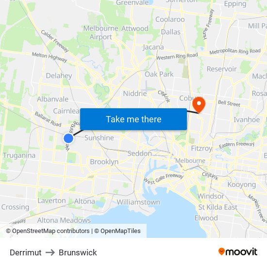 Derrimut to Brunswick map