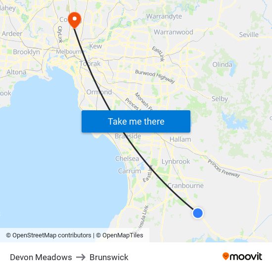Devon Meadows to Brunswick map