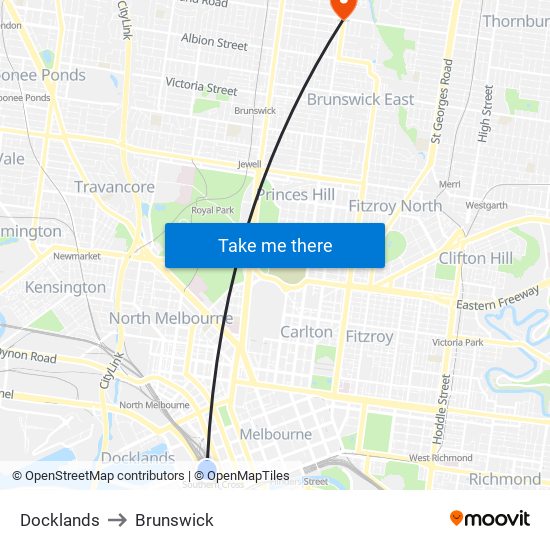 Docklands to Brunswick map