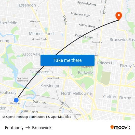 Footscray to Brunswick map