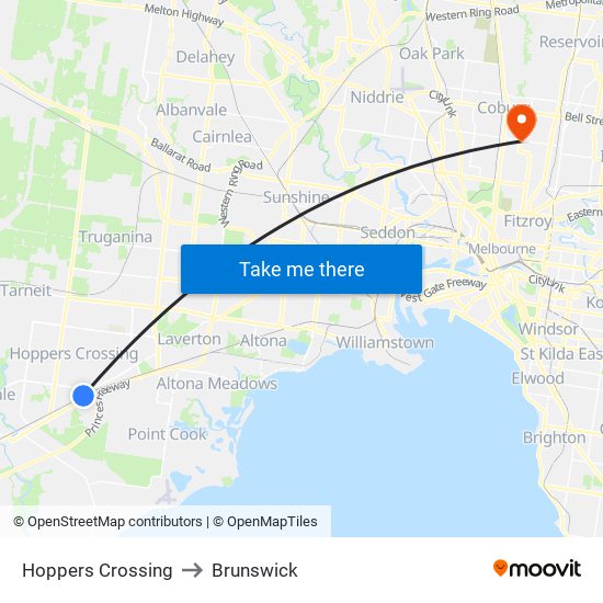 Hoppers Crossing to Brunswick map