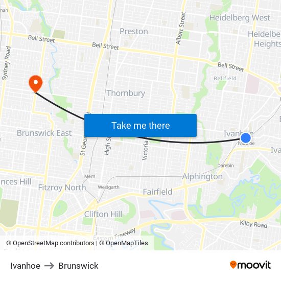 Ivanhoe to Brunswick map