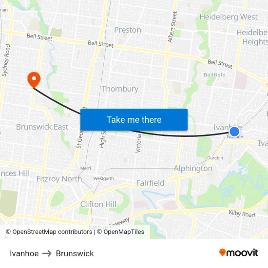 Ivanhoe to Brunswick map