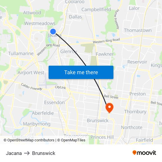 Jacana to Brunswick map