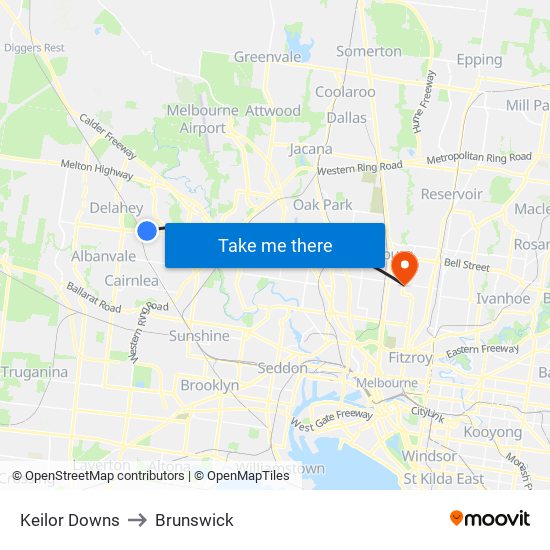 Keilor Downs to Brunswick map