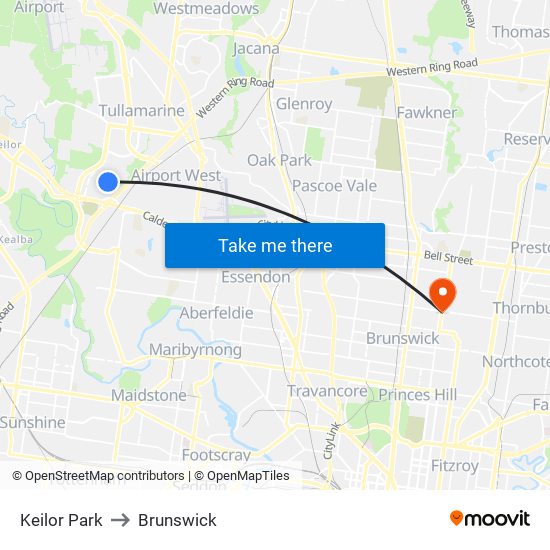 Keilor Park to Brunswick map