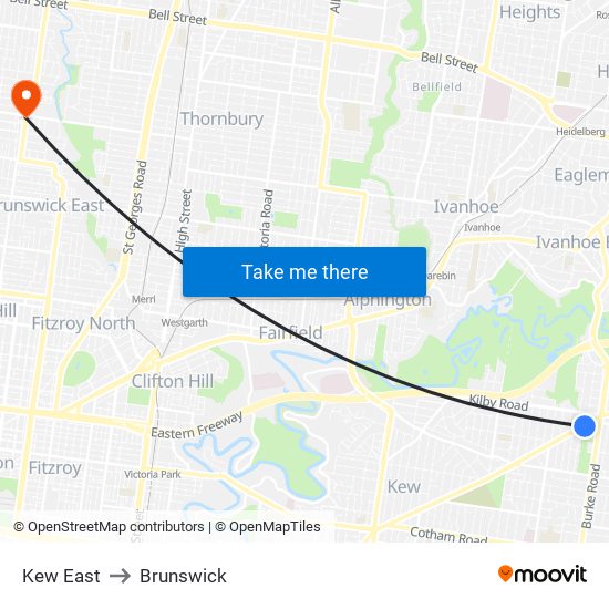 Kew East to Brunswick map