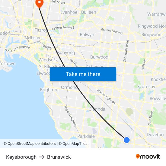 Keysborough to Brunswick map