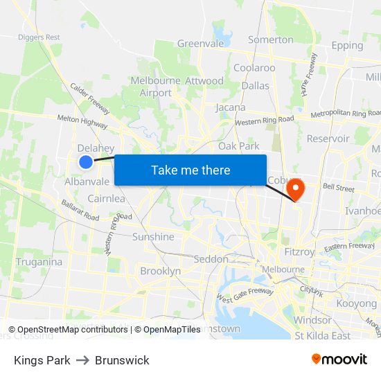 Kings Park to Brunswick map