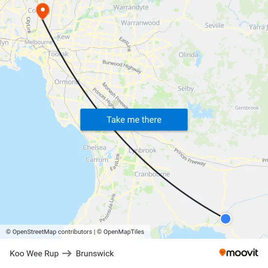 Koo Wee Rup to Brunswick map