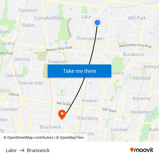 Lalor to Brunswick map