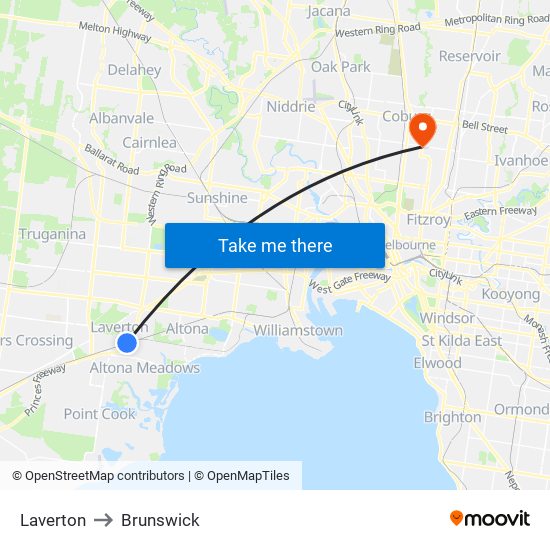 Laverton to Brunswick map