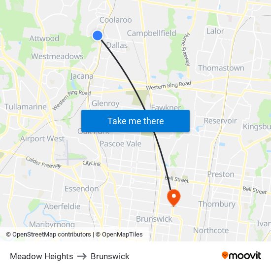 Meadow Heights to Brunswick map