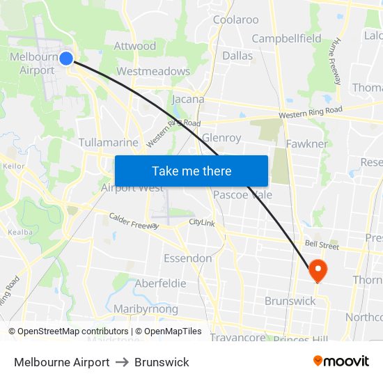 Melbourne Airport to Brunswick map