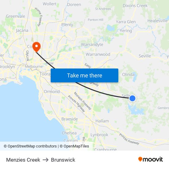 Menzies Creek to Brunswick map