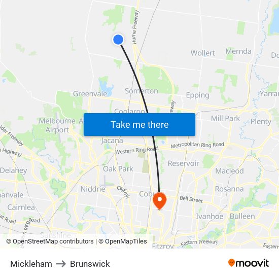 Mickleham to Brunswick map