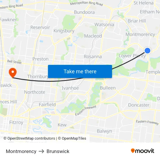 Montmorency to Brunswick map