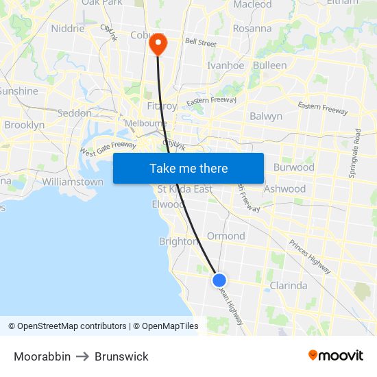 Moorabbin to Brunswick map