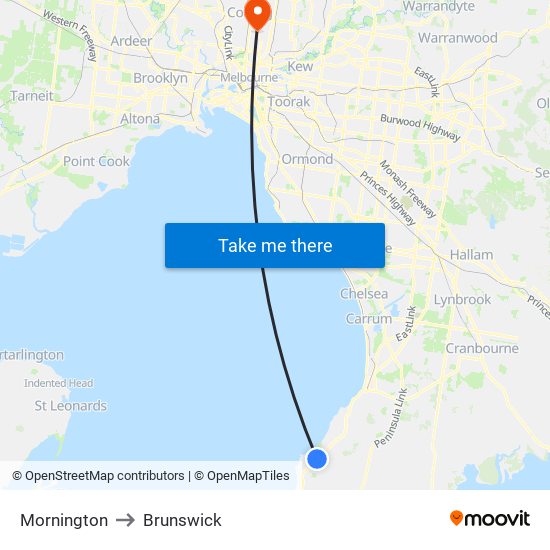 Mornington to Brunswick map