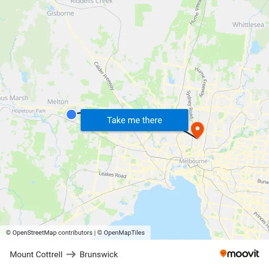 Mount Cottrell to Brunswick map