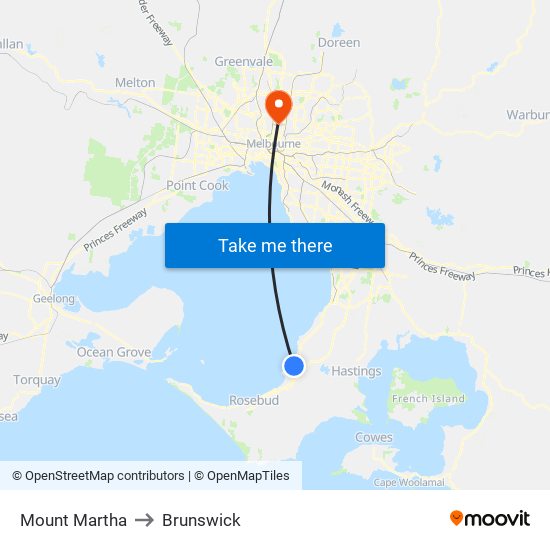 Mount Martha to Brunswick map