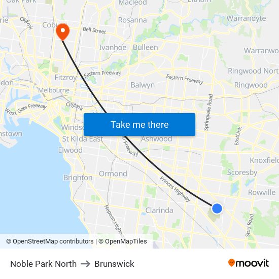 Noble Park North to Brunswick map