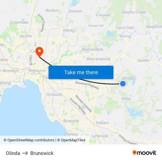 Olinda to Brunswick map