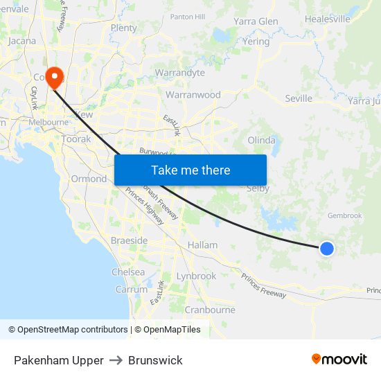 Pakenham Upper to Brunswick map