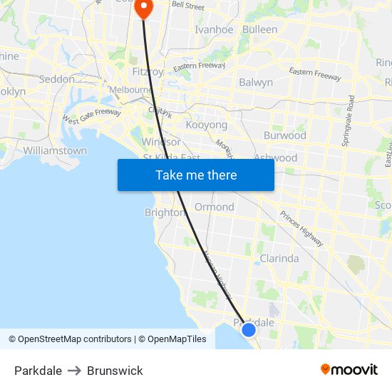 Parkdale to Brunswick map