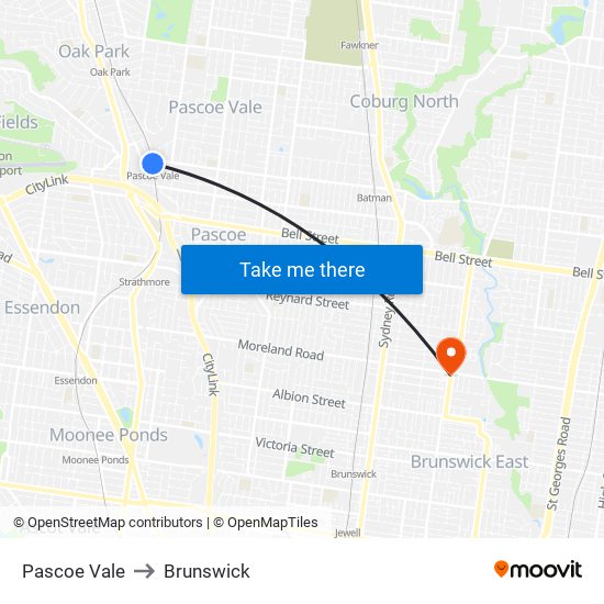 Pascoe Vale to Brunswick map