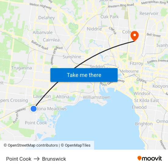 Point Cook to Brunswick map