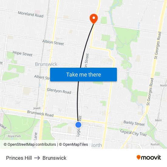 Princes Hill to Brunswick map